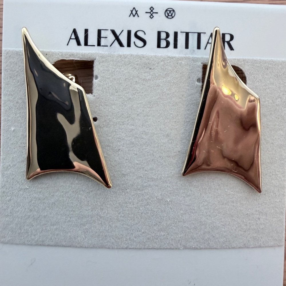 ALEXIS BITTAR Asymmetrical Liquid Gold Tone Clip-On Earrings